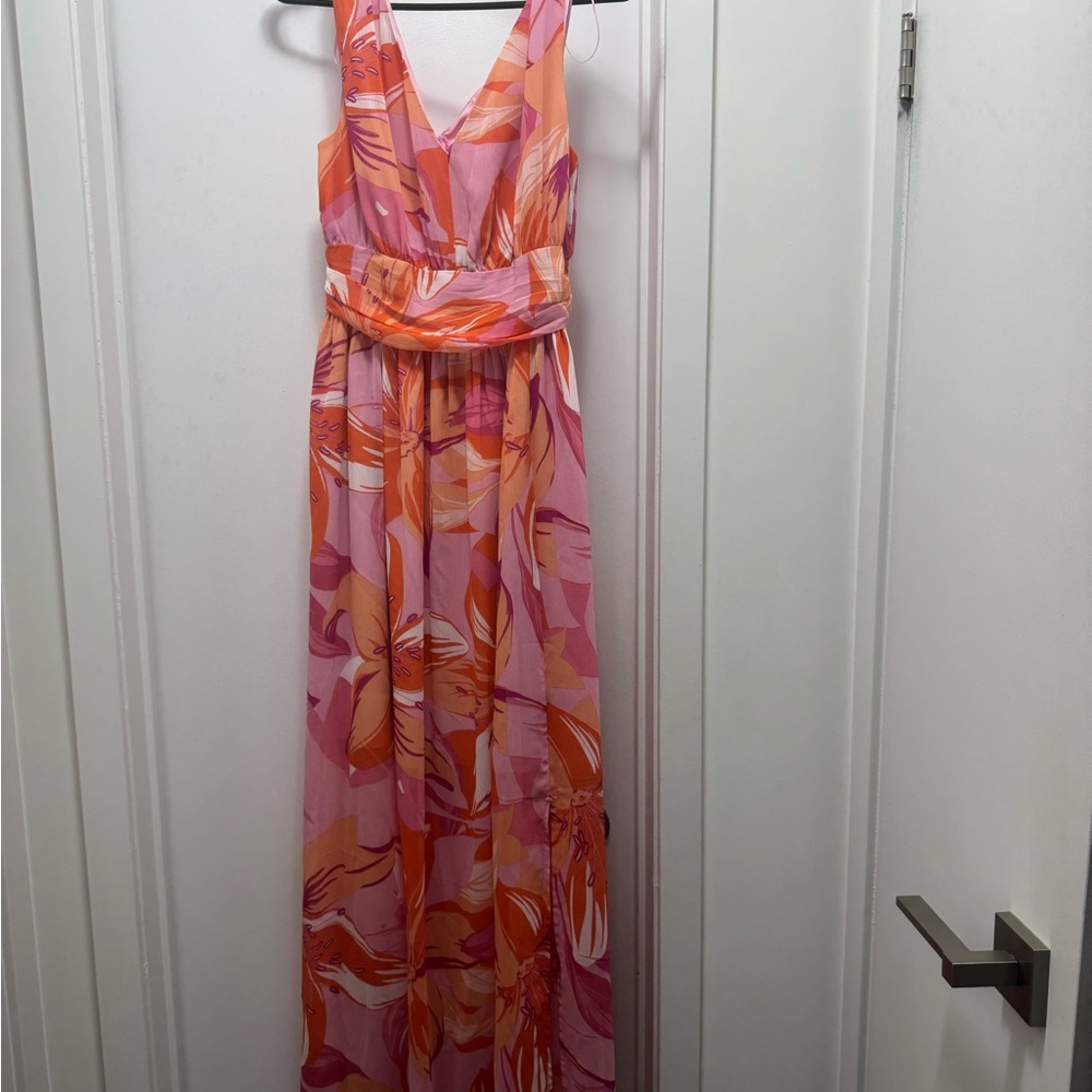 Suzy Shier Pink and Orange Maxi Dress